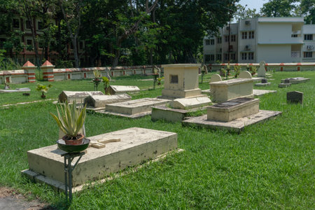 Howrah,West Bengal,India- 22nd April 2019 : Historical grave yard of Indian Institute of Engineering Science and Technology, IIEST, formerly B.E.College Shibpur, at college campus.のeditorial素材