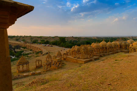 Royal Cenotaphs at Bada Bagh or Barabagh, means Big Garden, is a garden complex in Jaisalmer, Rajasthan, India, In the memories of Maharajas means Kings of Jaisalmer state. Tourist attraction.の写真素材