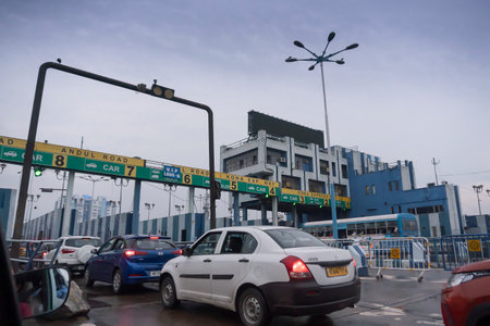 Howrah, West Bengal, India - 4th August 2020 : Toll tax collection centre of 2nd Hoogly bridge,...