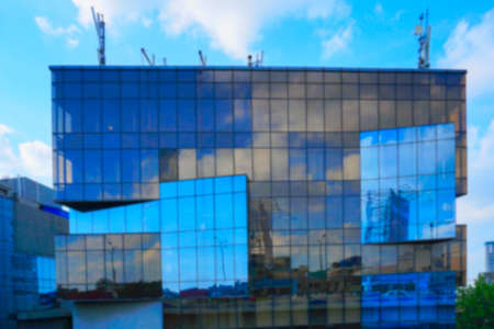 Blurred image of Kolkata, West Bengal, India. Modern architecture of buildings, glass exterior...