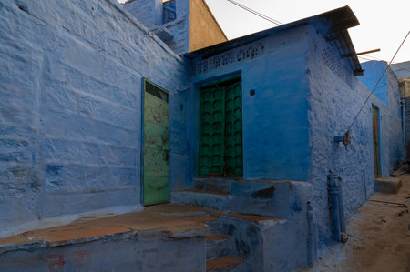 Jodhpur, Rajasthan, India - October 21st, 2019 : Traditional Blue coloured house. Blue is symbolic for Hindu Brahmins, being upper caste.のeditorial素材