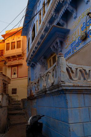 Jodhpur, Rajasthan, India - October 21st, 2019 : Traditional Blue coloured house. Historically, Hindu Brahmins used to paint their houses in blue for being upper caste, the tradition follows.のeditorial素材