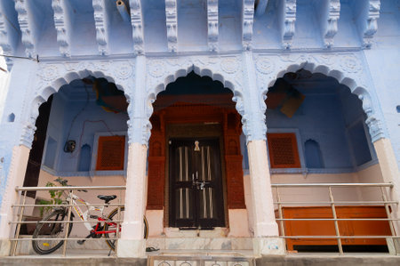 Jodhpur, Rajasthan, India - October 21st, 2019 : Traditional Blue coloured house. Historically, Hindu Brahmins used to paint their houses in blue for being upper caste, the tradition follows.のeditorial素材