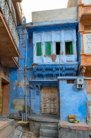 Jodhpur, Rajasthan, India - October 21st, 2019 : Traditional Blue coloured house. Blue is symbolic for Hindu Brahmins, being upper caste.のeditorial素材