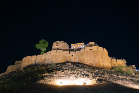 Jaisalmer,Rajasthan,India - October 14, 2019 : Night image of beautiful Jaisalmer Fort or Sonar Quila or Golden Fort. A "living fort"-made of yellow sandstone. UNESCO world heritage site, Thar desert.のeditorial素材