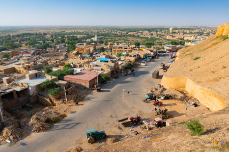 Jaisalmer,Rajasthan,India - October16,2019 : View of Jaisalmer city from inside of Jaislamer Fort or Sonar Quila or Golden Fort. UNESCO world heritage site at Thar desert along old silk trade route.のeditorial素材
