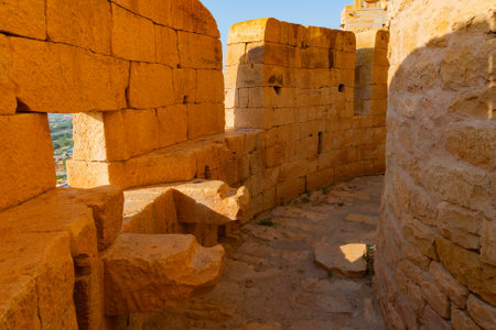 Jaisalmer,Rajasthan,India - October 15, 2019 : Jaisalmer Fort or Sonar Quila or Golden Fort, made of yellow sandstone, in the morning light. UNESCO world heritage site at Thar desert.のeditorial素材