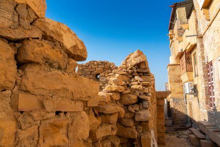 Jaisalmer, Rajasthan, India - October 13, 2019 : Inside view of Jaisalmer Fort or Sonar Quila or Golden Fort, made of yellow sandstone, in the morning light. UNESCO world heritage site at Thar desert.のeditorial素材