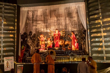 Kolkata, West Bengal, India - 12th October 2021 : Durga Puja, UNESCO Intangible cultural heritage of...