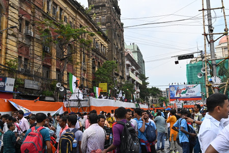 Kolkata, West Bengal, India - 21st July 2022 : All India Trinamool Congress Party, AITC or TMC, at Ekushe July, Shadid Dibas, Martyrs day rally. Party supporters gathering at Esplanade, Dharmatala.のeditorial素材