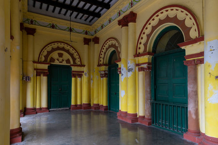 Howrah, West Bengal, India - 26th October 2020 : Decorated colorful pillars of Shib Mandir, temple for worshipping lord Shiva , of Andul Rajbarhi , near Kolkata in Andul. A heritage site of Andul.のeditorial素材