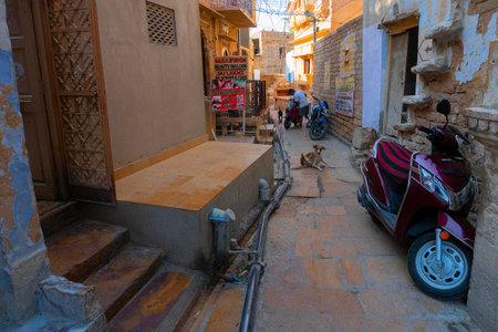 Jaisalmer, Rajasthan, India - October 13, 2019 : Inside view of Jaisalmer Fort or Sonar Quila or Golden Fort, made of yellow sandstone, in the morning light. UNESCO world heritage site at Thar desert.のeditorial素材