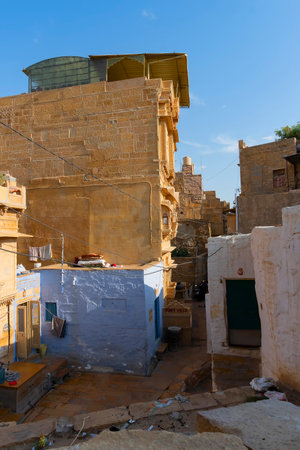Jaisalmer, Rajasthan, India - October 13, 2019 : Inside view of Jaisalmer Fort or Sonar Quila or Golden Fort, made of yellow sandstone, in the morning light. UNESCO world heritage site at Thar desert.のeditorial素材