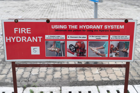 Signs and symbols of fire hydrant system at Decathlon, Uluberia, Howrah, India.の写真素材