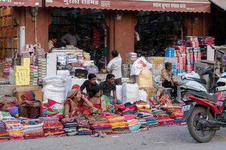 Jodhpur, Rajasthan, India - 20.10.2019 : Rajasthani womens clothes being sold at Famous Sardar...