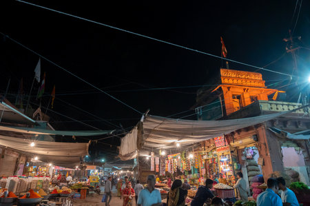 Jodhpur, Rajasthan, India - 18.10.2019 : Night image of famous Sardar Market and Ghanta ghar Clock tower in Jodhpur, Rajasthan, India.のeditorial素材