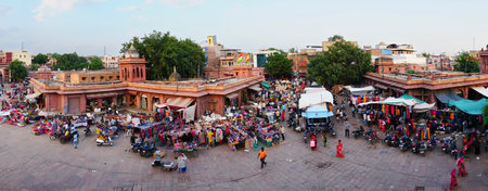 Jodhpur, Rajasthan, India - 16.10.2019 : Panoramic view from top, famous Sardar Market and Ghanta ghar Clock tower market.のeditorial素材