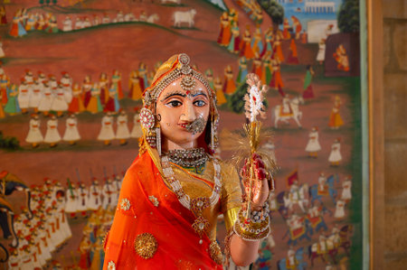 Jaisalmer, Rajasthan, India - 15th October 2019 : Beautiful Goddess Gori idol inside Rani ka Mahal, Jaisalmer fort. UNESCO world heritage site.のeditorial素材