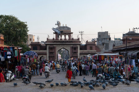Jodhpur, Rajasthan, India - 16.10.2019 : View from top, famous Sardar Market and Ghanta ghar Clock tower market.のeditorial素材