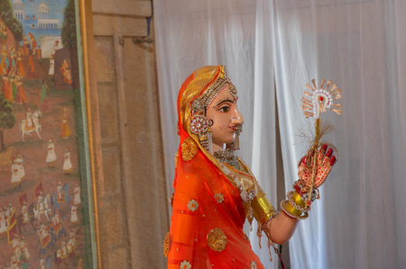 Jaisalmer, Rajasthan, India - 15th October 2019 : Beautiful Goddess Gori idol inside Rani ka Mahal, Jaisalmer fort. UNESCO world heritage site.のeditorial素材