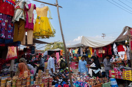 Jodhpur, Rajasthan, India - 20.10.2019 : Rajasthani buyers and sellers at famous Sardar Market and Ghanta ghar Clock tower in Jodhpur, Rajasthan, India.のeditorial素材