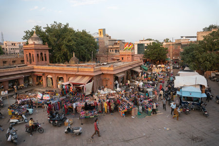 Jodhpur, Rajasthan, India - 16.10.2019 : View from top, famous Sardar Market and Ghanta ghar Clock tower market.のeditorial素材