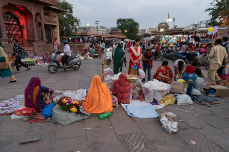 Jodhpur, Rajasthan, India - 20.10.2019 : Rajasthani buyers and sellers at famous Sardar Market and Ghanta ghar Clock tower in Jodhpur, Rajasthan, India.のeditorial素材