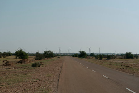Empty desert road at Thar desert, Rajasthan, India.の写真素材