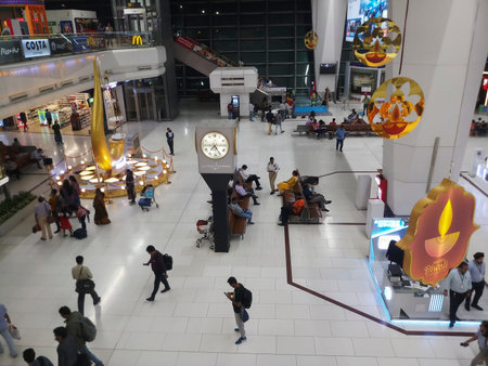Delhi, India - 20th January 2019 : Passengers waiting for flights at Indira Gandhi Inernational Airport, IGI. Busiest airport of India, serving Indian capital, New Delhi and rest of northern India.のeditorial素材