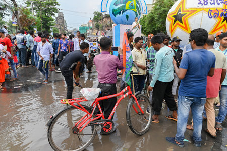 Kolkata, West Bengal, India - 21st July 2022 : All India Trinamool Congress Party, AITC or TMC, at Ekushe July, Shadid Dibas, Martyrs day rally. Party supporters gathering at Esplanade, Dharmatala.のeditorial素材
