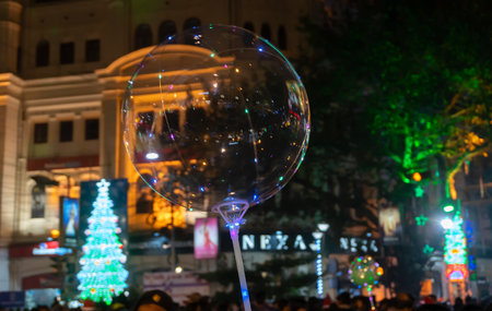 Kolkata, West Bengal, India - 26.12.2018 : Decorated balloon, lights and Christmas celebration at...