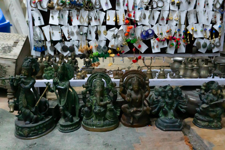 Various colorful shapes and shades of earrings , handicrafts on display at Jaisalmer city, Rajsathan, India.の写真素材