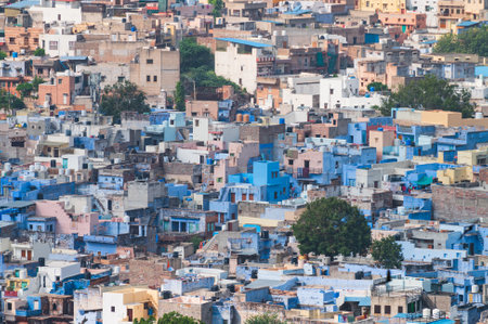 Beautiful top view of Jodhpur city from Mehrangarh fort, Rajasthan, India. Jodhpur is called Blue city since Hindu Brahmis there worship Lord Shiva, whose colour is blue, they painted houses in blue.の写真素材
