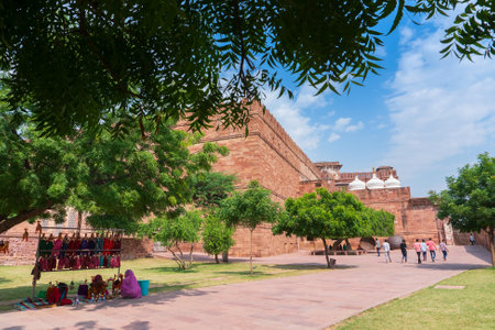 Jodhpur,Rajasthan,India- 19th October 2019 : Rajasthani women selling dolls Mehrangarh fort. Zenana deodi or the women's courtyard, courtyard wherein the royal women lived and spent a lot of time.のeditorial素材