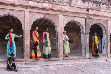 Jodhpur, Rajasthan, India - 19th October 2019 : Beautiful middle aged Rajasthani women posing...