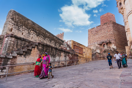 Jodhpur, Rajasthan, India - 19th October 2019 : Tourists visiting famous Mehrangarh fort, ancient stone architecture. Mehrangarh Fort is UNESCO world heritage site popular amongst tourists worldwide.のeditorial素材