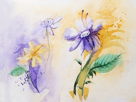 Abstract flower watercolor painting for various usage like invitation card,post card,poster,cover,decoration. Watercolor hand painted illustration. Floral painting by brush on paper. White background.の写真素材