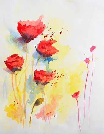 Abstract flower watercolor painting for various usage like invitation card,post card,poster,cover,decoration. Watercolor hand painted illustration. Floral painting by brush on paper. White background.の写真素材