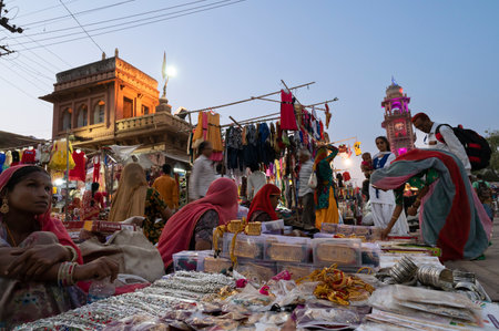 Jodhpur, Rajasthan, India - 19.10.2019 : Rajasthani women are buying bangles and jewelry at famous Sardar Market and Ghanta ghar Clock tower in Jodhpur, Rajasthan, India.のeditorial素材