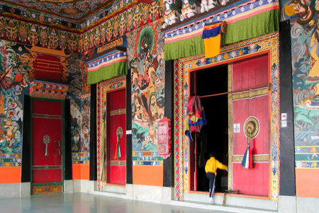 Door of Rumtek Monastery,also called the Dharma Chakra Centre,is a gompa located in the Indian state of Sikkim near the capital Gangtok. It is the seat-in-exile of the Gyalwang Karmapa, Sikkim, India.のeditorial素材