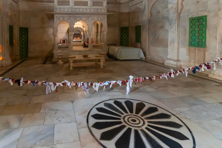 Jodhpur, Rajasthan, India - 20th October 2019 : Beautiful interior architecture of Jaswant Thada cenotaph in memory of Maharaja Jaswant Singh II. Entire building is built of Makrana marble.のeditorial素材