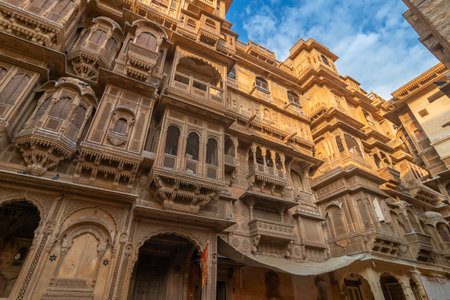 Jaisalmer, Rajasthan, India - 16 th October 2019 : Patwon Ki Haveli , Mansion of Brocade Merchants, a cluster of five large havelis bulit by wealthy Guman Chand Patwa, largest haveli ,private mansion.のeditorial素材