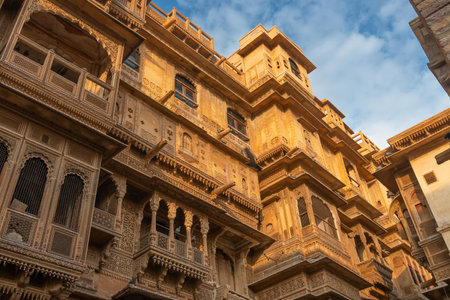 Jaisalmer, Rajasthan, India - 16 th October 2019 : Patwon Ki Haveli , Mansion of Brocade Merchants, a cluster of five large havelis bulit by wealthy Guman Chand Patwa, largest haveli ,private mansion.のeditorial素材