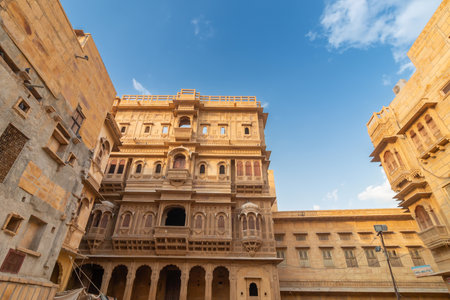 Jaisalmer, Rajasthan, India - 16 th October 2019 : Patwon Ki Haveli , Mansion of Brocade Merchants, a cluster of five large havelis bulit by wealthy Guman Chand Patwa, largest haveli ,private mansion.のeditorial素材