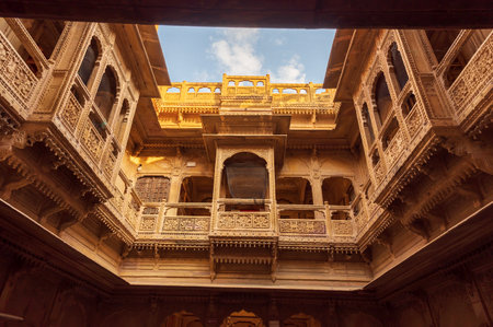 Jaisalmer, Rajasthan, India - 16 th October 2019 : Patwon Ki Haveli , Mansion of Brocade Merchants, a cluster of five large havelis bulit by wealthy Guman Chand Patwa, largest haveli ,private mansion.のeditorial素材