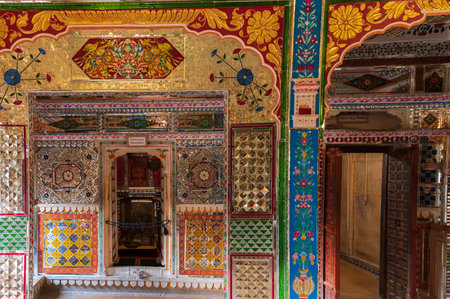 Jaisalmer, Rajasthan, India - 16 th October 2019 : Beautiful interiror view of House temple of Patwon Ki Haveli , Mansion of Brocade Merchants, largest haveli in Jaisalmer . A private mansion.のeditorial素材