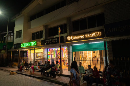 Darjeeling,West Bengal,India - 10th August 2023 : Darjeeling Mall, the mall, is heart of the hill station of Darjeeling. Famous shops selling world famous Darjeeling tea to tourists and travellers.のeditorial素材