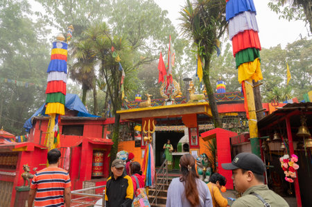 Darjeeling,West Bengal,India-11.08.2023: Devotees at Mahakal Temple or Mahakal Mandir, Hindu temple dedicated to God Shiva and is an amalgamation of Hindu and Buddhist religions coexisting peacefully.のeditorial素材