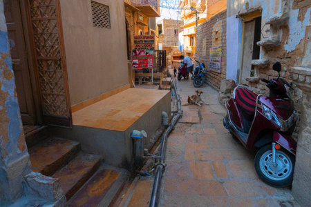 Jaisalmer, Rajasthan, India - October 13, 2019 : Inside view of Jaisalmer Fort or Sonar Quila or Golden Fort, made of yellow sandstone, in the morning light. UNESCO world heritage site at Thar desert.のeditorial素材