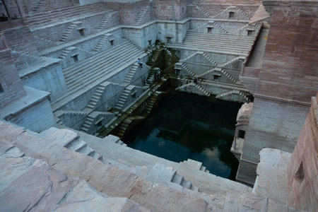Toorji's Step Well, Toorji ki Jhalara, Toorj ki jhalra, was built in 1740s.Hand carved step well bulit to provide water to the local people in the desert. Ancient architecture Jodhpur,Rajasthan,India.の写真素材